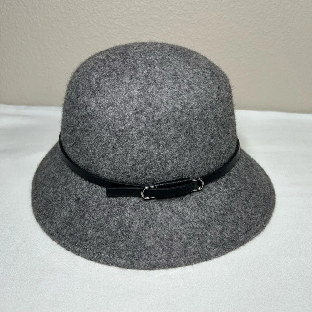 Nine‎ West Wool Gray Classic Vintage Inspired Cloche Bucket Hat One Size